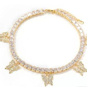 Gold tone Rhinestone Butterflies Ankle Bracelet